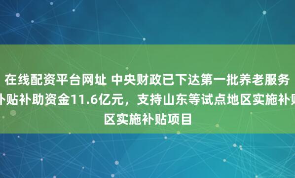 在线配资平台网址 中央财政已下达第一批养老服务消费补贴补助资金11.6亿元,支持山东等试点地区实施补贴项目