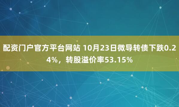 配资门户官方平台网站 10月23日微导转债下跌0.24%，转股溢价率53.15%
